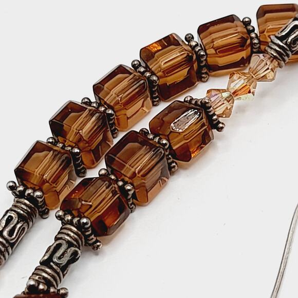 Handcrafted Topaz Crystal Necklace Earrings Set Sterling Silver Wire 23" - Picture 3 of 10